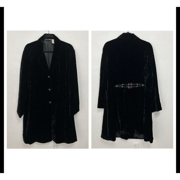 J Jill Velvet Sz 3X Black Mid Length Evening Goth Jacket Coat Embroidery Button - Picture 1 of 9